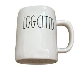 Rae Dunn By Magenta"EGGCITED" White with green inside Coffee Mug Easter-GUC